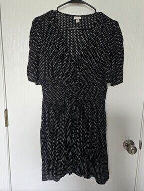 a new day | Black Polka Dot V-Neck Women’s Dress